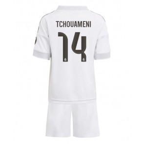 Lacne Dětský Futbalové dres Real Madrid Aurelien Tchouameni #14 2025-26 Krátky Rukáv - Domáci (+ trenírky)